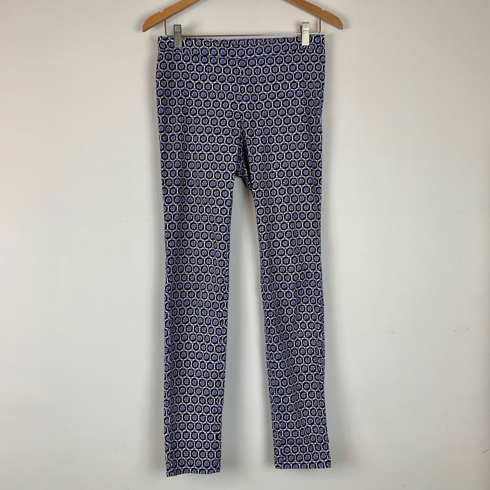 H&M Blue Geometric Cigarette Ankle Crop Pants Sz 6 - Picture 3 of 9